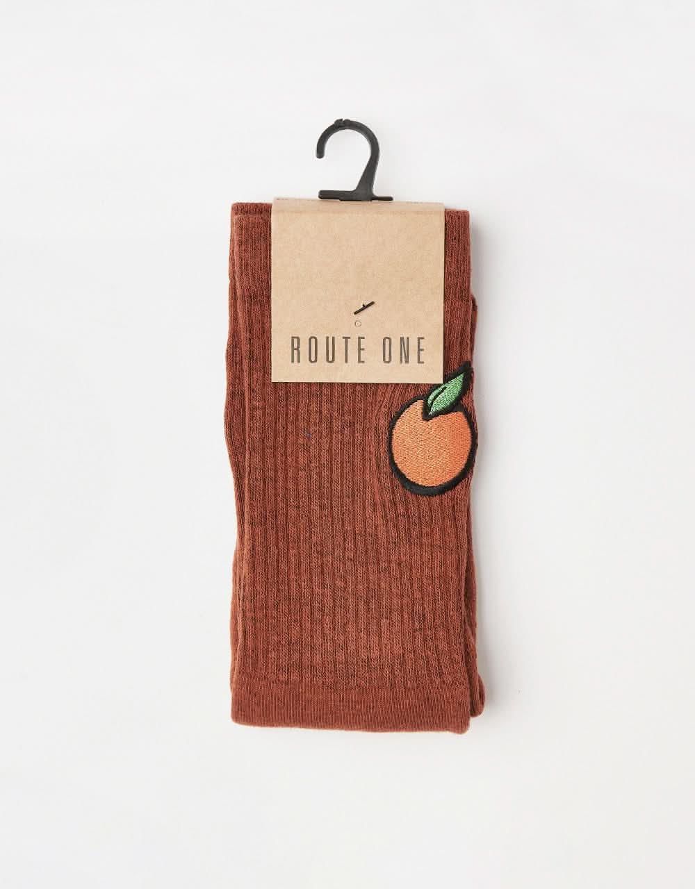 Route One Orange Crew Socks - Brown
