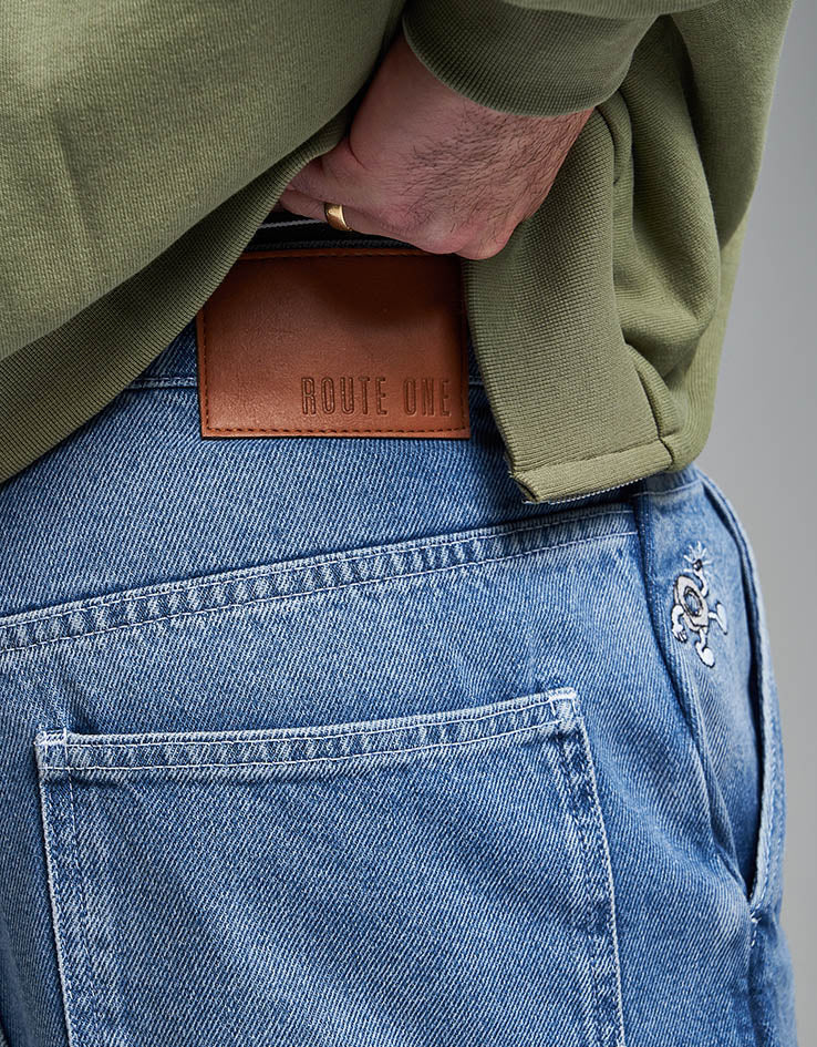 Route One Super Baggy Denim Jeans - Washed Blue