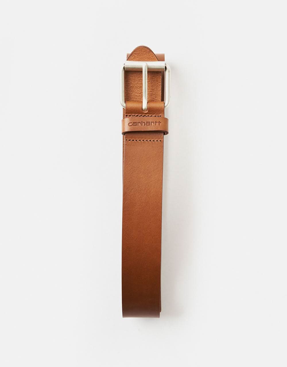 Carhartt WIP Script Leather Belt - Cognac/Silver