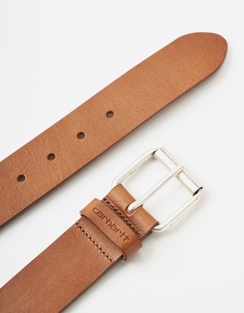 Carhartt WIP Script Leather Belt - Cognac/Silver