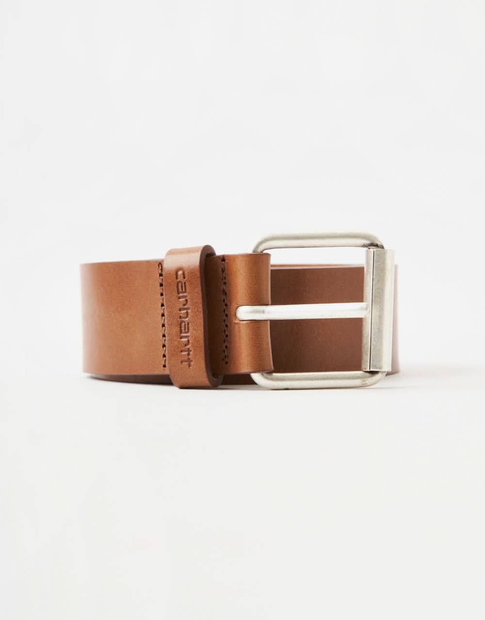 Carhartt WIP Script Leather Belt - Cognac/Silver