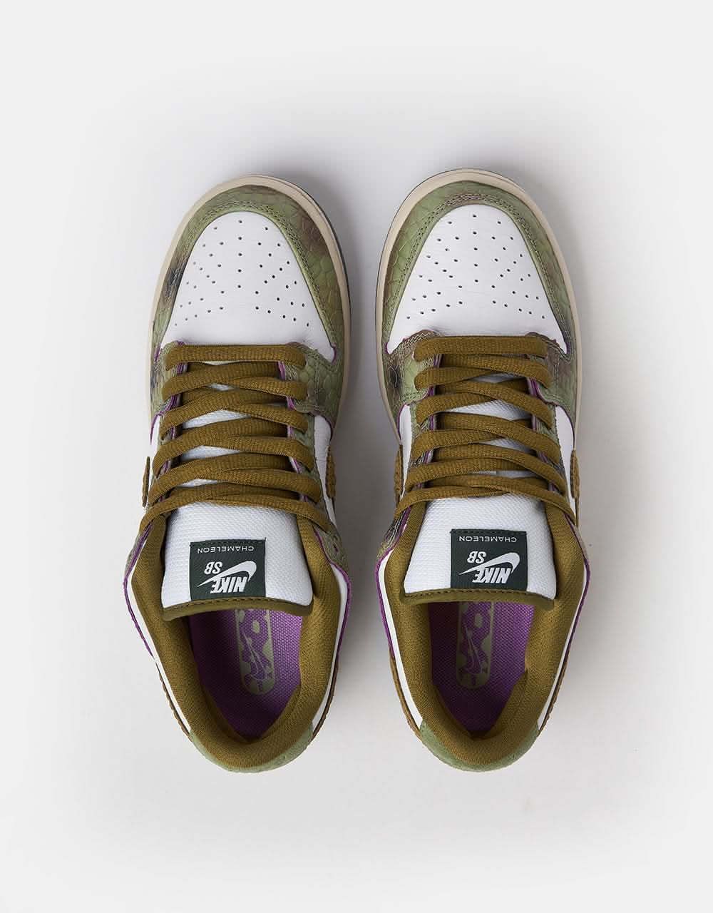 Nike SB 'Alexis Chameleon' Dunk Low Pro QS Skate Shoes - Oil Green/Desert Moss-White