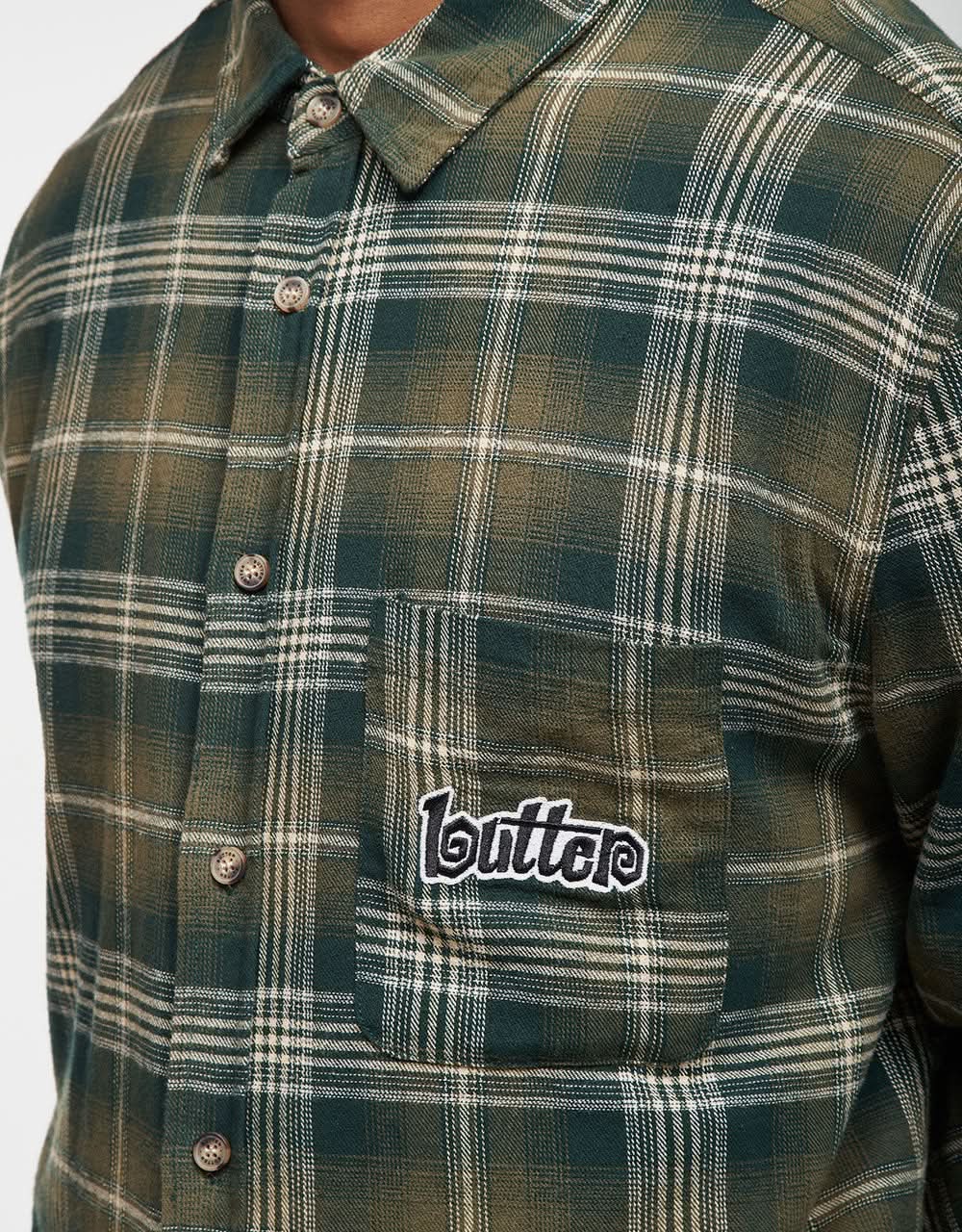 Butter Goods Swirl Plaid L/S Shirt - Green/White