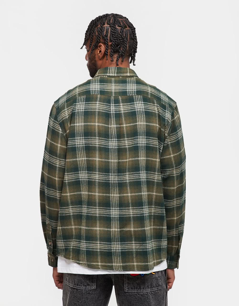 Butter Goods Swirl Plaid L/S Shirt - Green/White