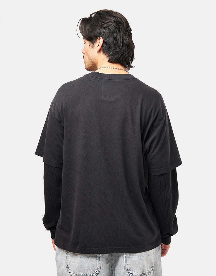 Welcome x Batman Bat Signal Layered Knitted L/S T-Shirt - Washed Black