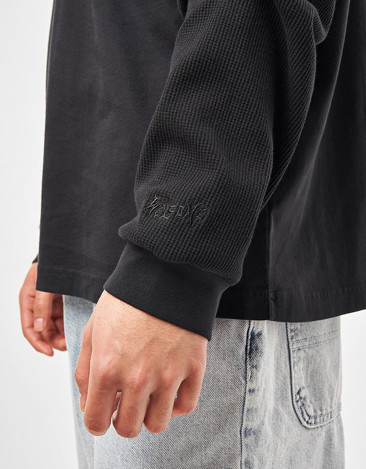 Welcome x Batman Bat Signal Layered Knitted L/S T-Shirt - Washed Black