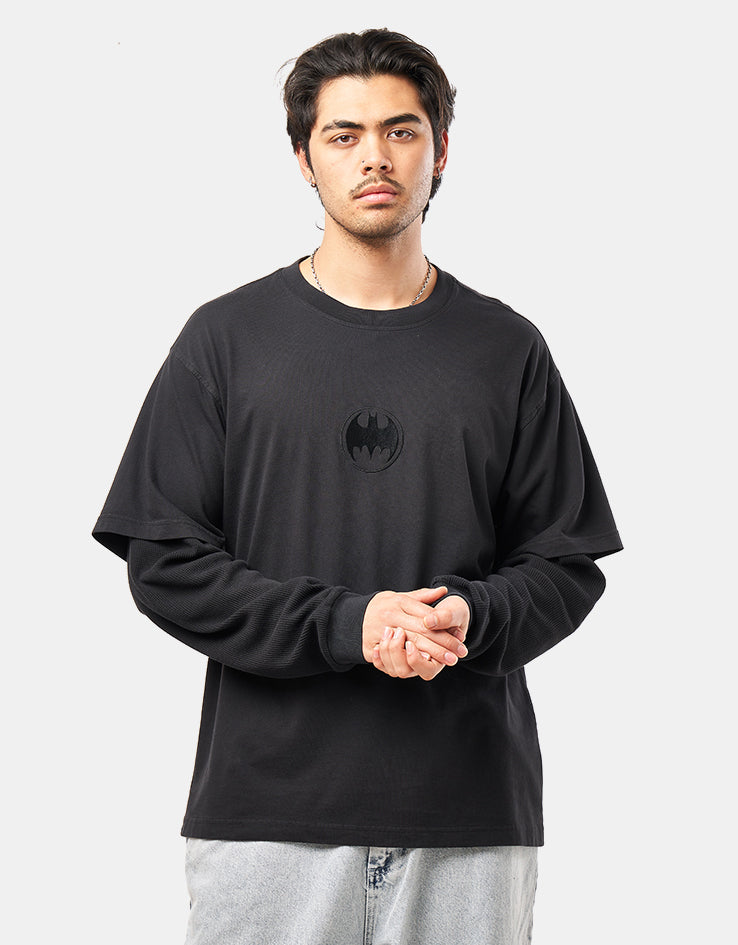 Welcome x Batman Bat Signal Layered Knitted L/S T-Shirt - Washed Black