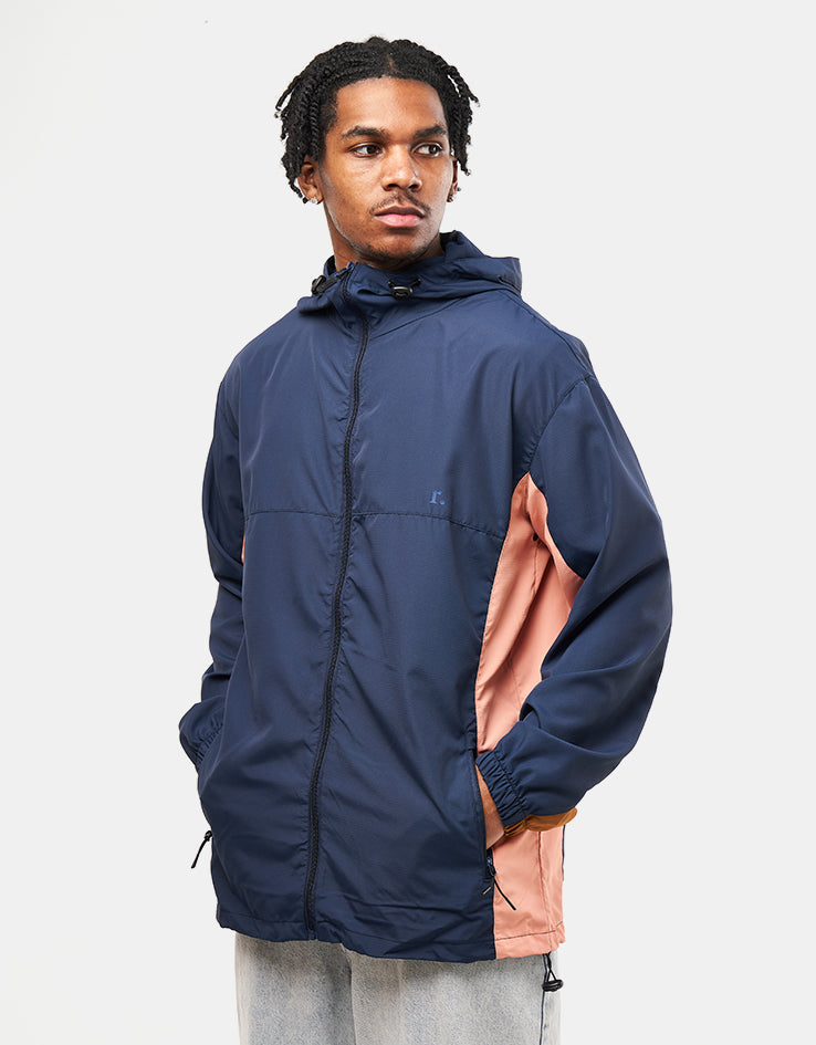 Route One Packable Windbreaker - Navy/Tan/Peach