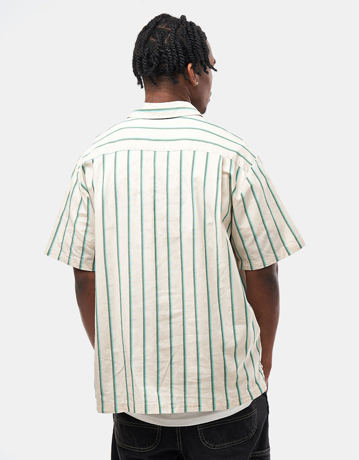 Brixton Cru Stripe S/S Shirt - Beige/Pine Needle/Aquatic Green
