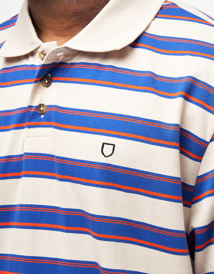 Brixton Vintage Stripe L/S Polo Knit - Electric Blue/Flame/Whitecap