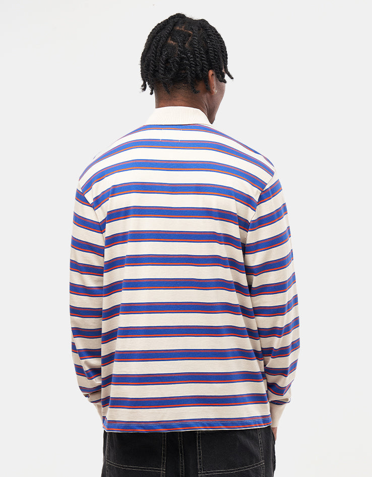Brixton Vintage Stripe L/S Polo Knit - Electric Blue/Flame/Whitecap
