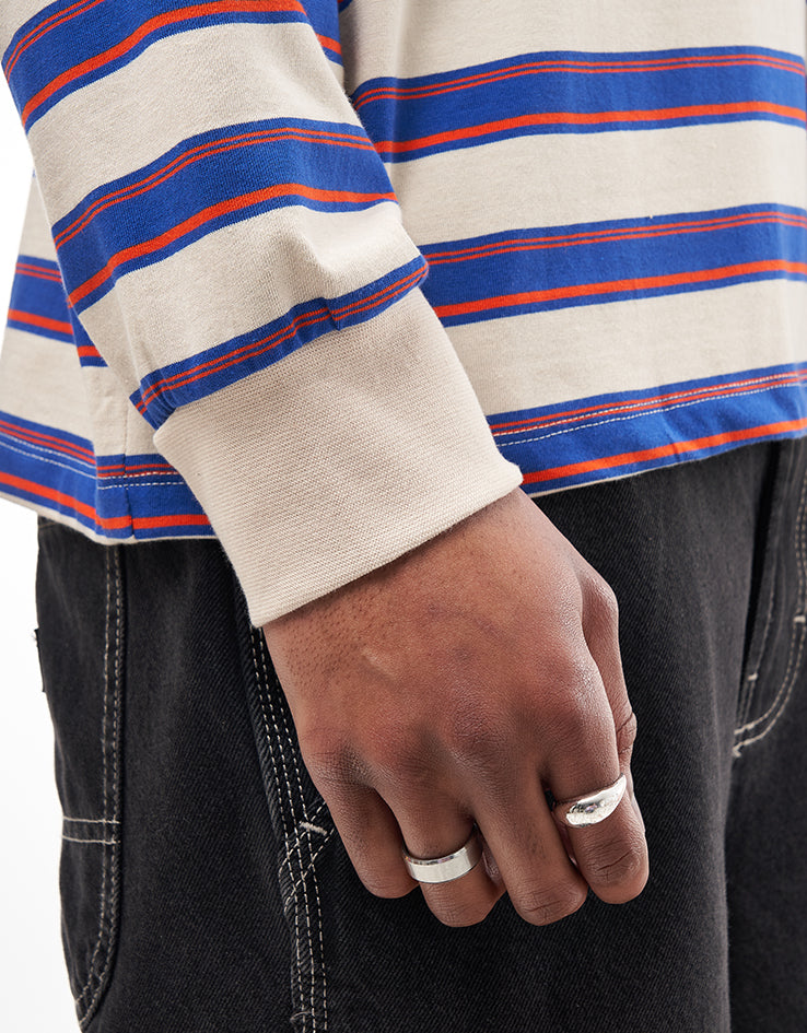 Brixton Vintage Stripe L/S Polo Knit - Electric Blue/Flame/Whitecap