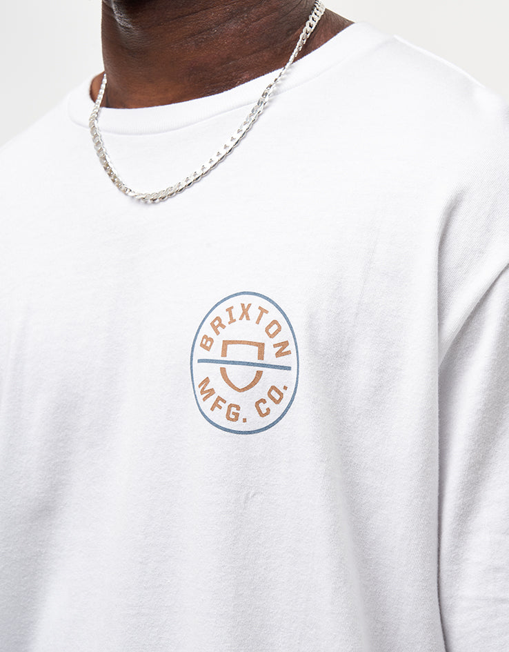 Brixton Crest II T-Shirt - White/Light Brown/Slate