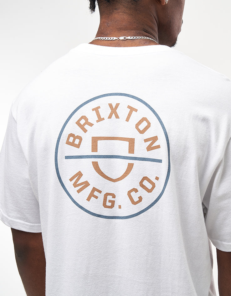 Brixton Crest II T-Shirt - White/Light Brown/Slate