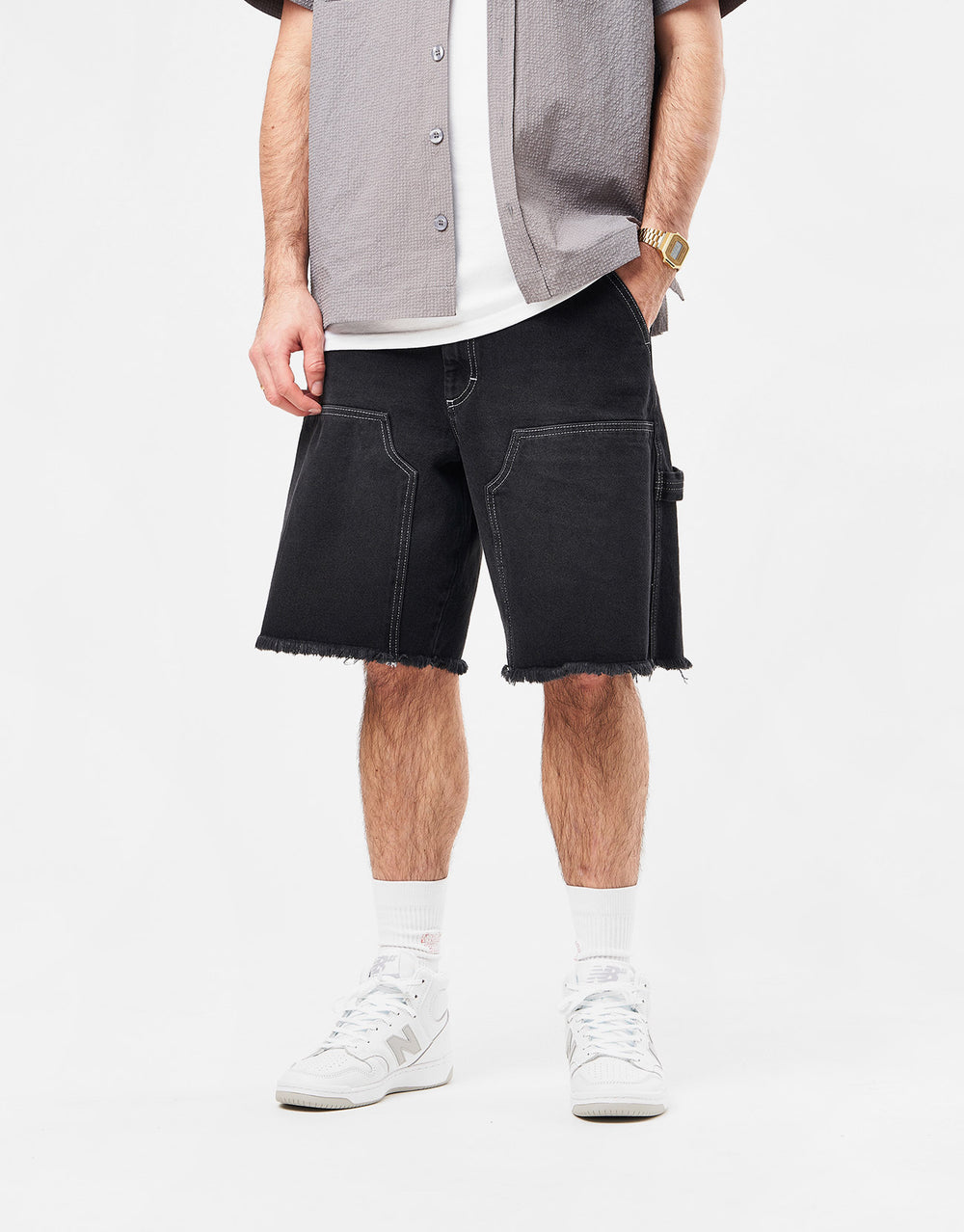Route One Double Knee Baggy Jorts - Washed Black