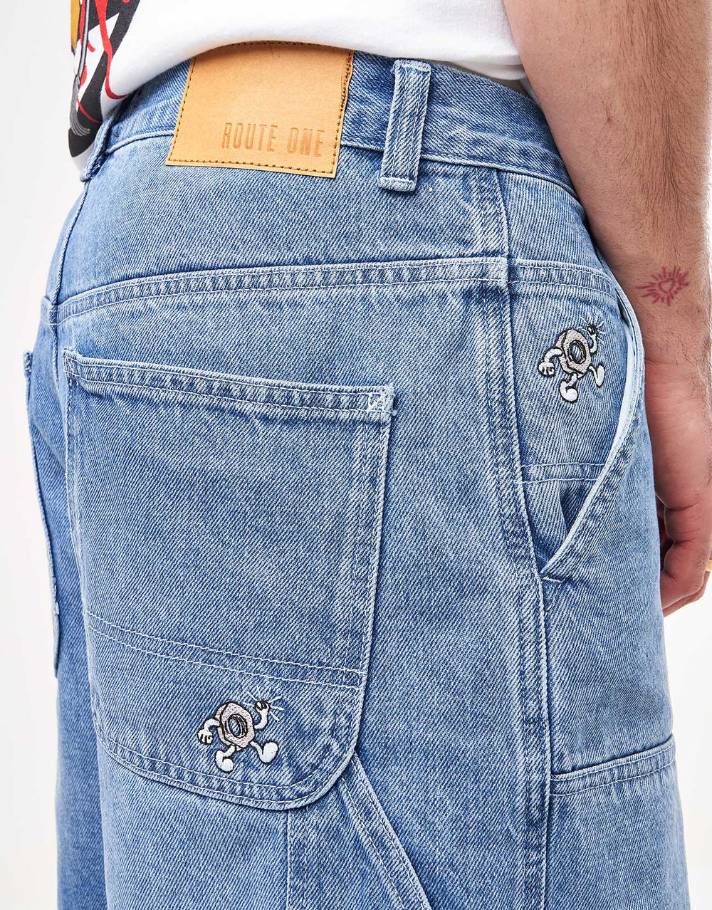 Route One Double Knee Baggy Jorts - Washed Blue