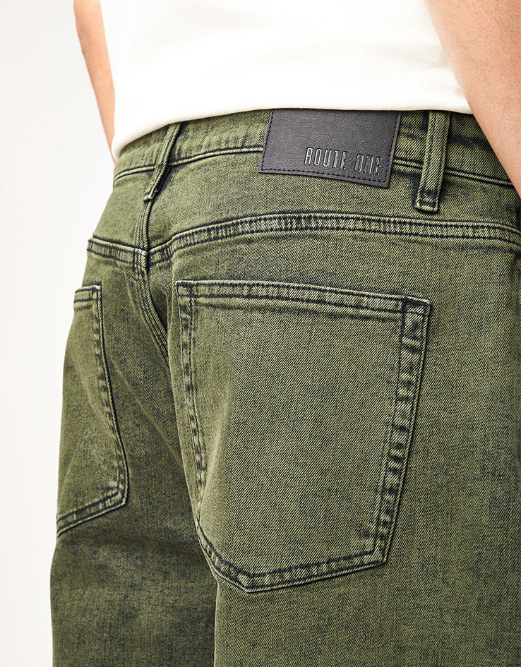 Route One Baggy Denim Jeans - Leaf Green