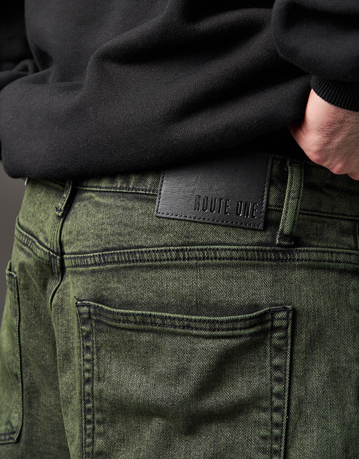 Route One Baggy Denim Jeans - Leaf Green