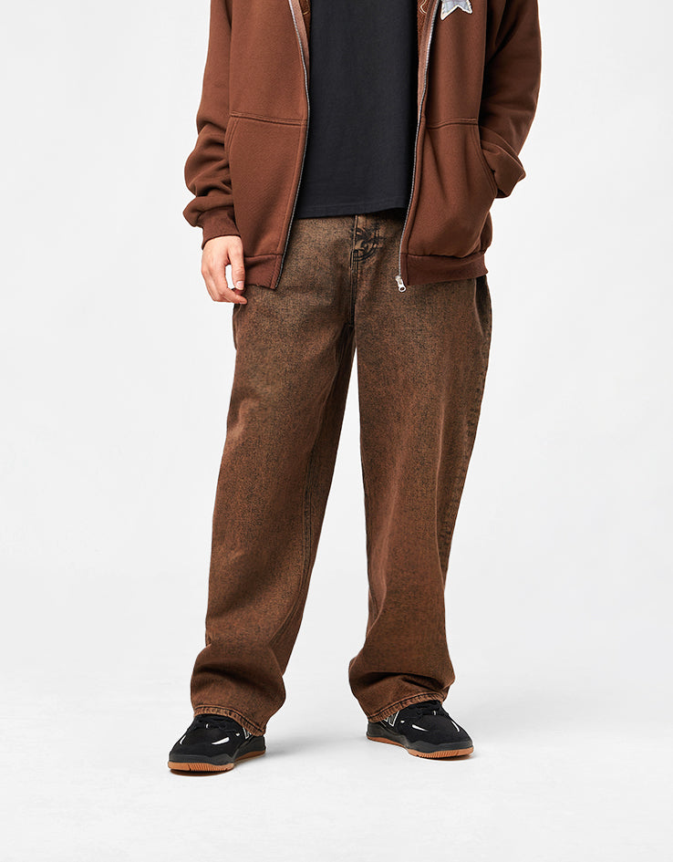 Route One Baggy Denim Jeans - Burnt Mahogony