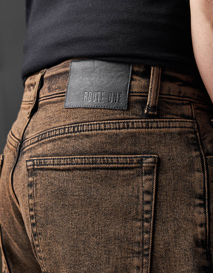 Route One Baggy Denim Jeans - Burnt Mahogony