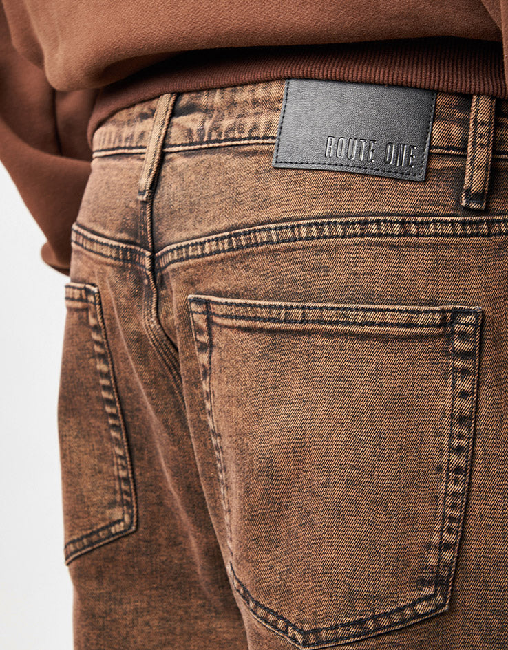 Route One Baggy Denim Jeans - Burnt Mahogony
