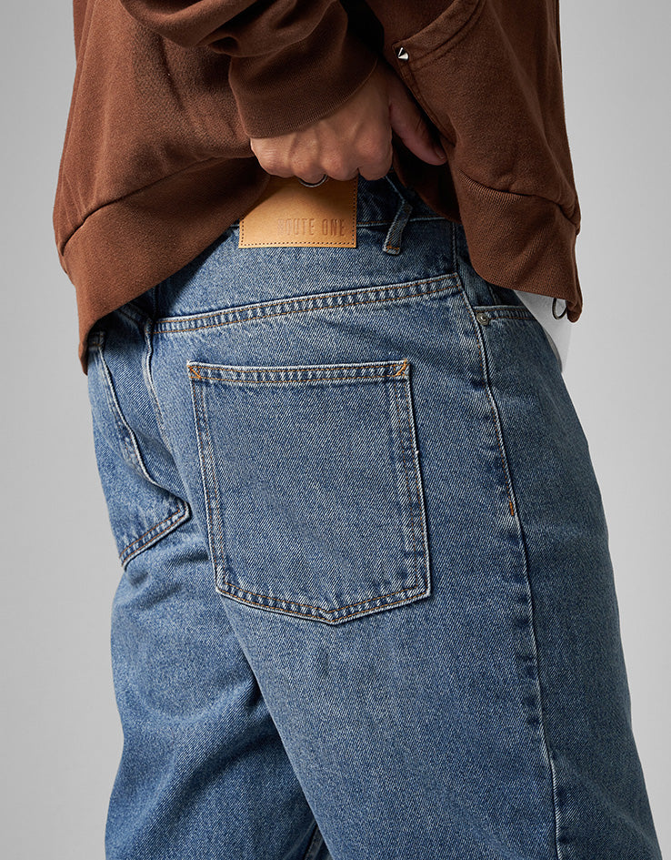 Route One Regular Tapered Denim Jeans - Washed Blue