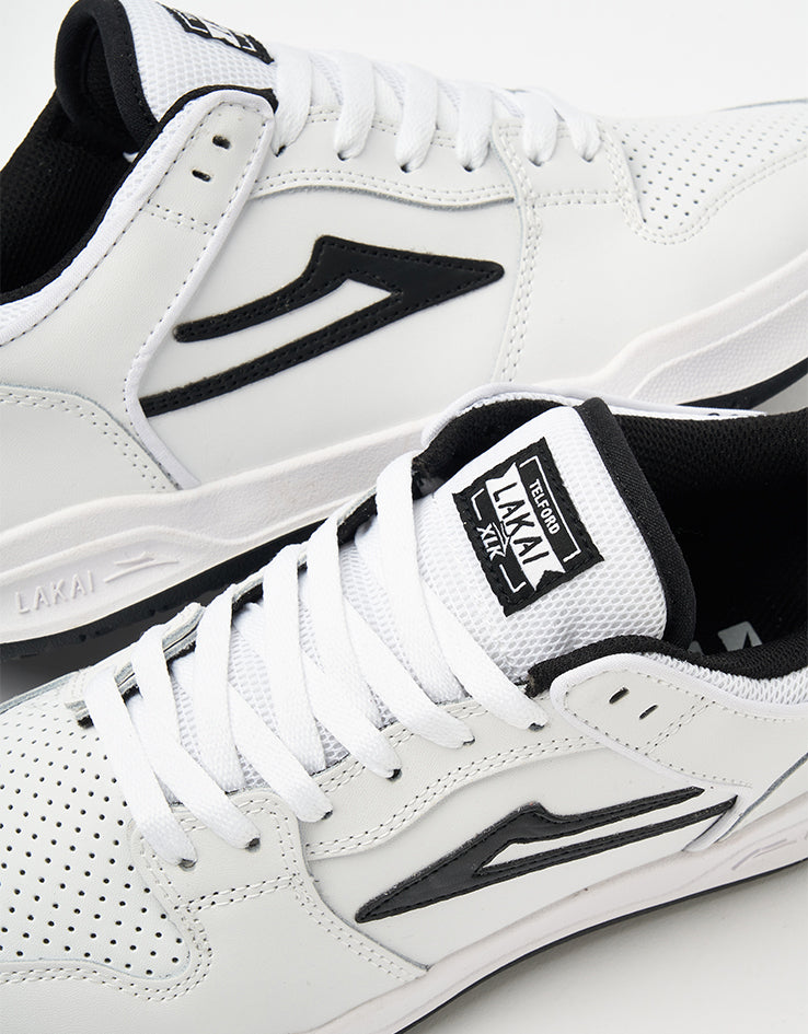 Lakai Telford Low Skate Shoes - White/Black Leather