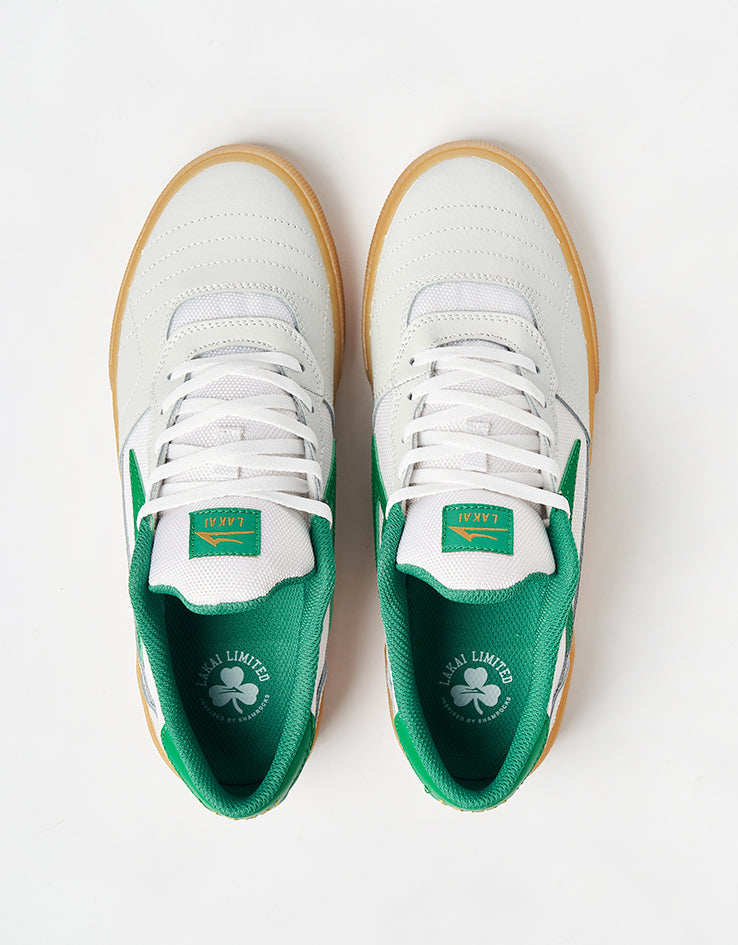 Lakai Cambridge Skate Shoes - White/Green Leather