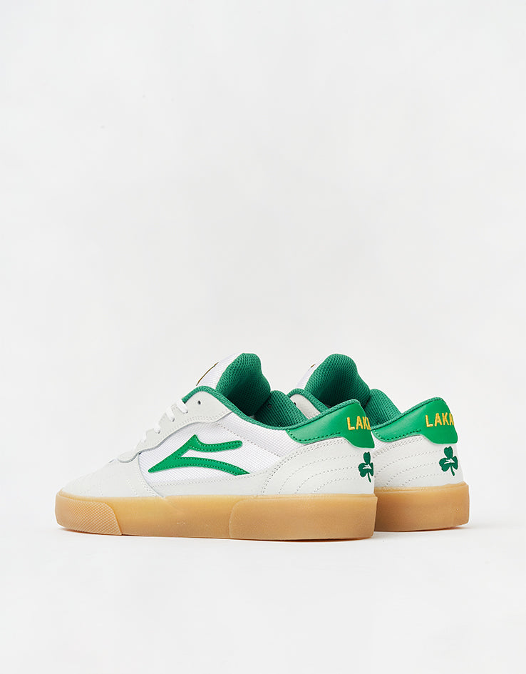 Lakai Cambridge Skate Shoes - White/Green Leather