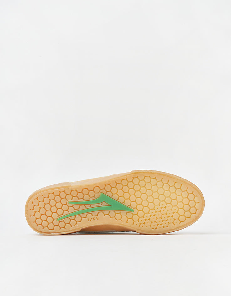 Lakai Cambridge Skate Shoes - White/Green Leather