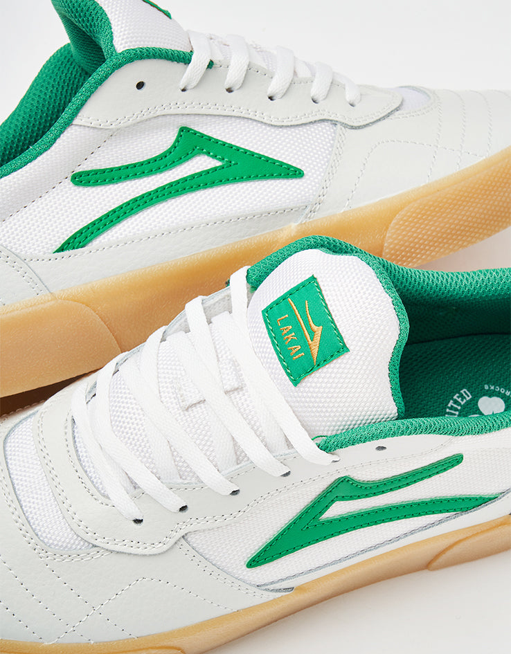 Lakai Cambridge Skate Shoes - White/Green Leather