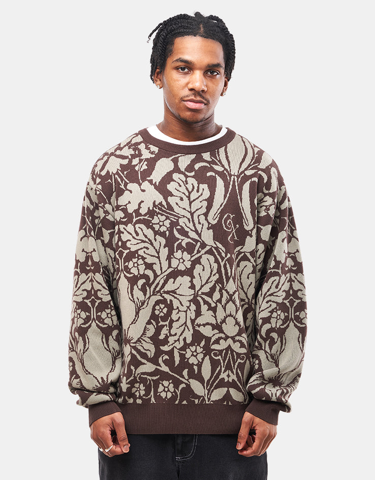 GX1000 Jacquard Knit Floral Sweater - Brown/Cream