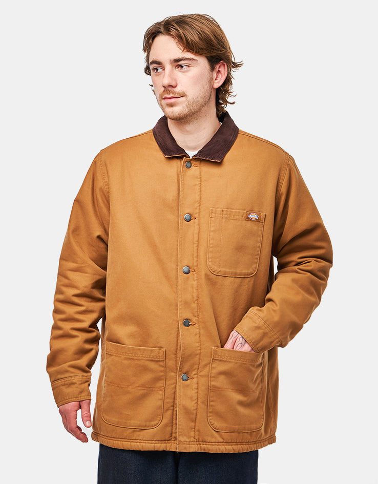 Dickies High Pile Fleece Lined Chore Jacket - Stonewashed Brown Duck