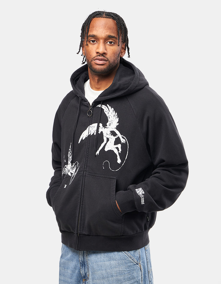 Welcome Duality Cropped Pigment-Dyed Zip Hoodie - Black