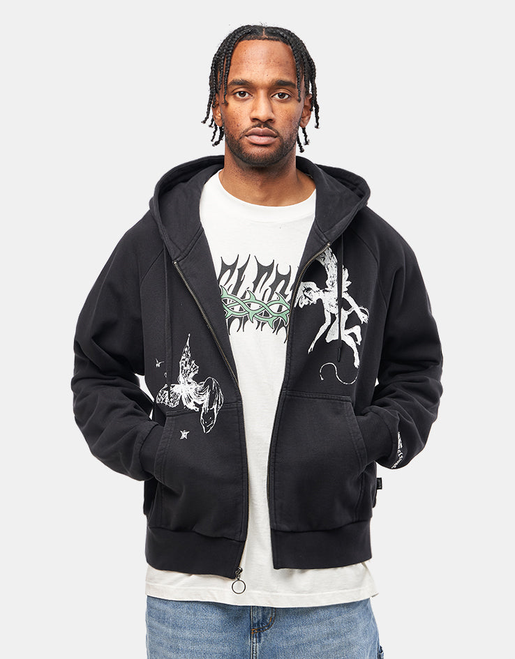 Welcome Duality Cropped Pigment-Dyed Zip Hoodie - Black