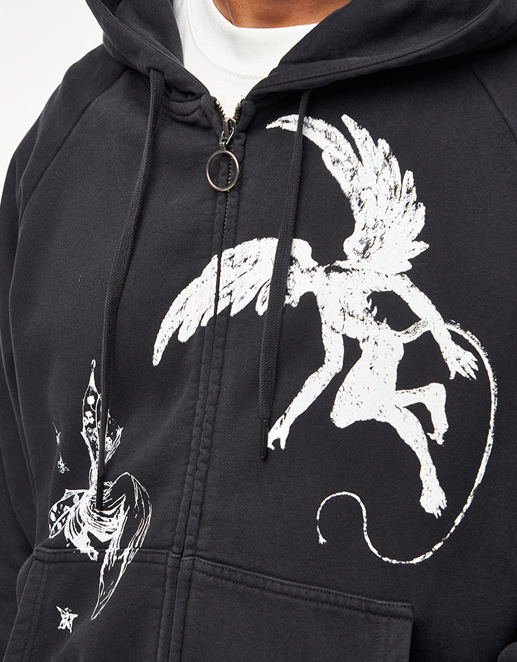 Welcome Duality Cropped Pigment-Dyed Zip Hoodie - Black