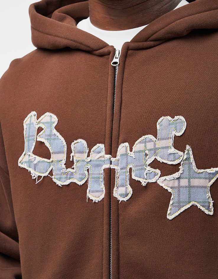 Butter Goods Edge Applique Zip-Thru Hoodie - Brown