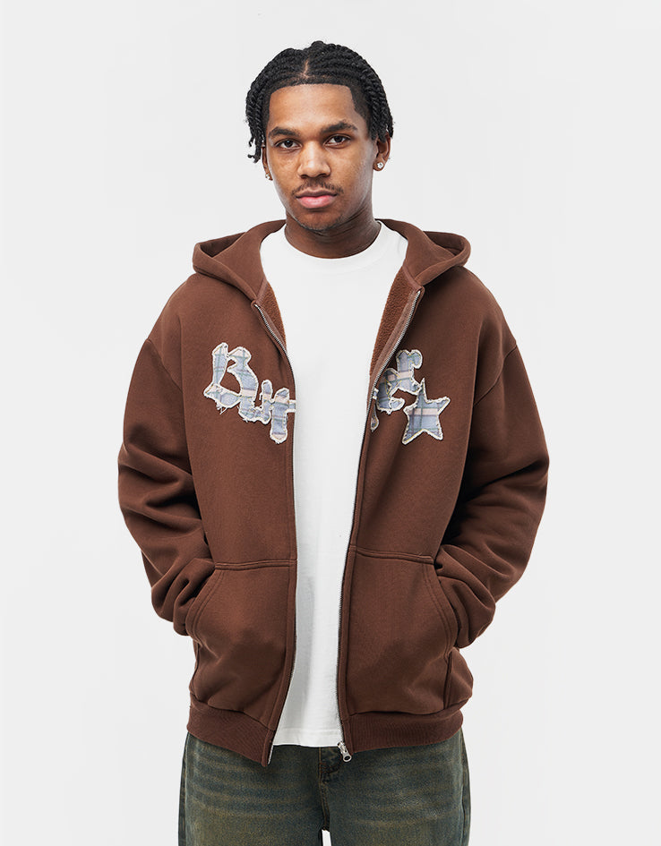 Butter Goods Edge Applique Zip-Thru Hoodie - Brown
