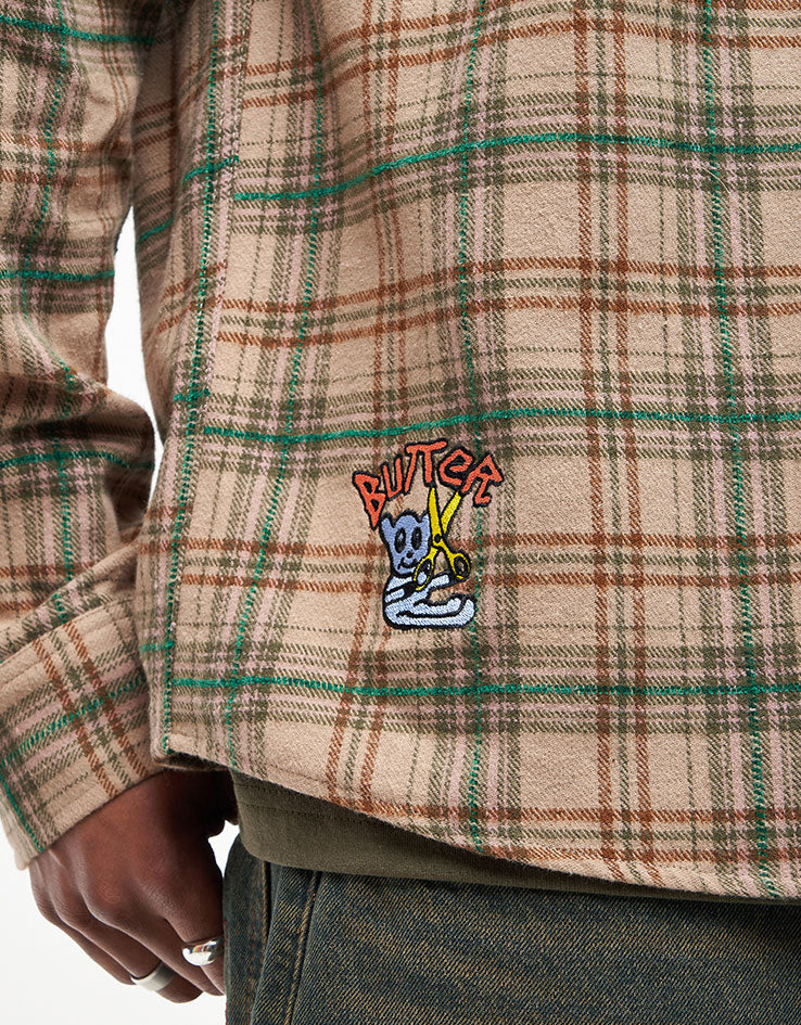 Butter Goods Bear Flannel L/S Shirt - Khaki