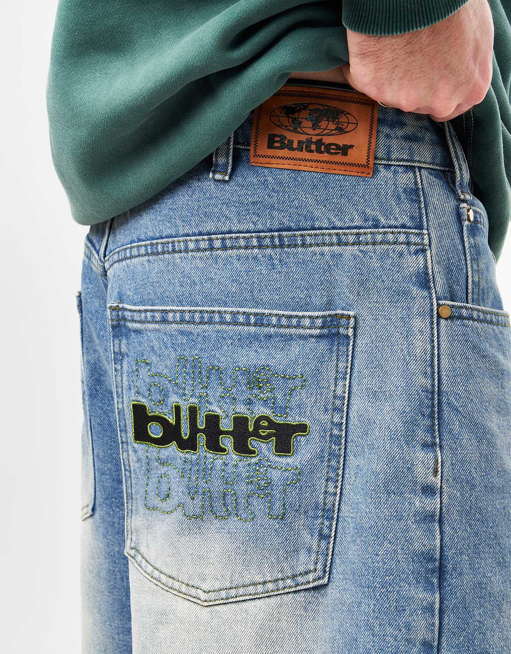 Butter Goods Warped Denim Shorts - Washed Mid Blue