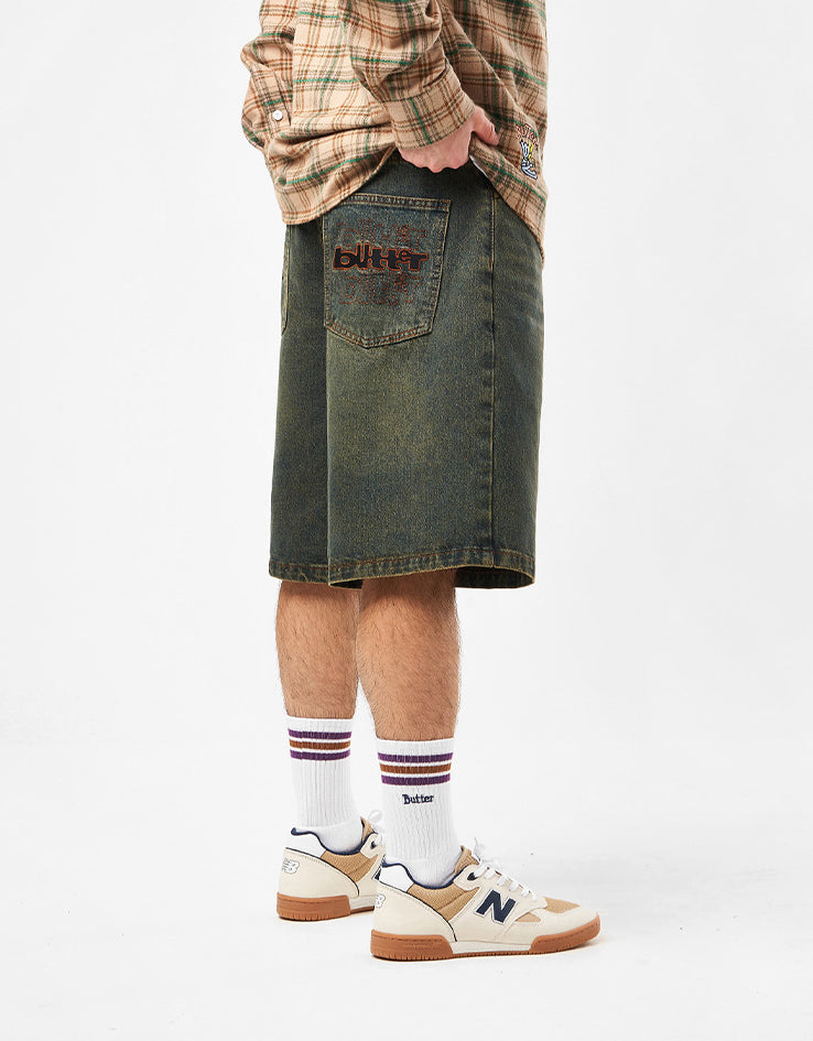 Butter Goods Warped Denim Shorts - Dirty Wash Indigo