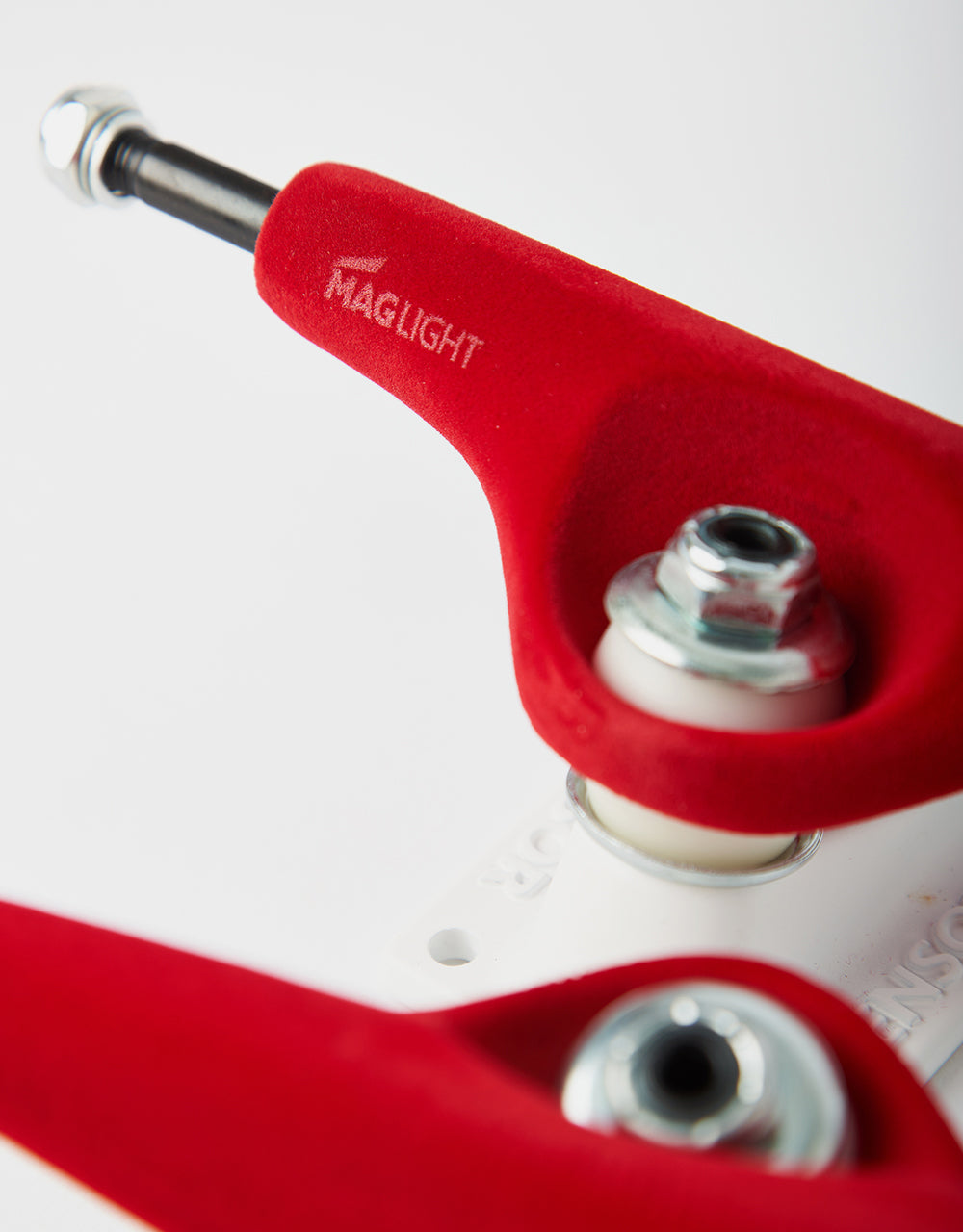 Tensor Velvet Mag Light 5.25 Skateboard Trucks - Red/White (Pair)