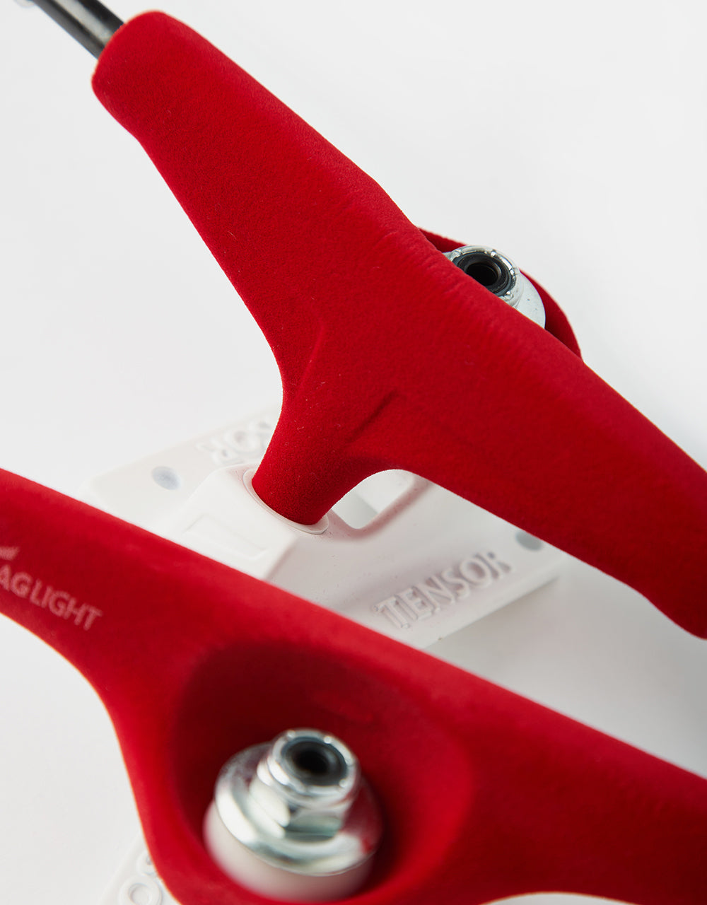 Tensor Velvet Mag Light 5.25 Skateboard Trucks - Red/White (Pair)