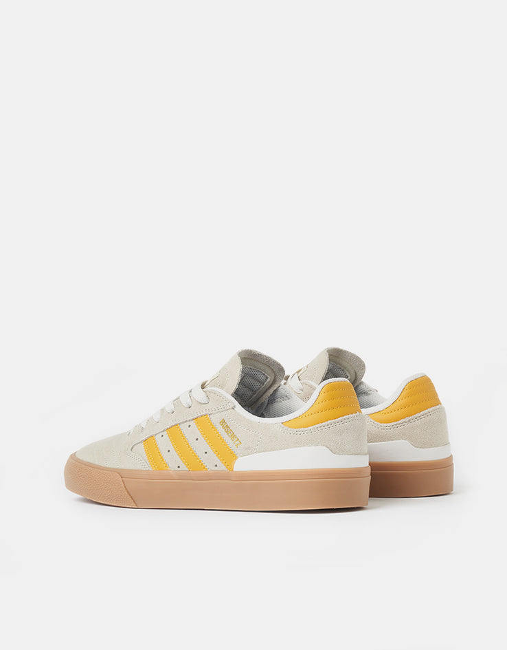 adidas Busenitz Vulc II Skate Shoes - Crystal White/Preloved Yellow/Gold Metallic