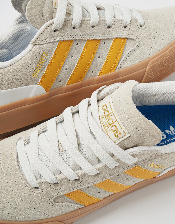 adidas Busenitz Vulc II Skate Shoes - Crystal White/Preloved Yellow/Gold Metallic