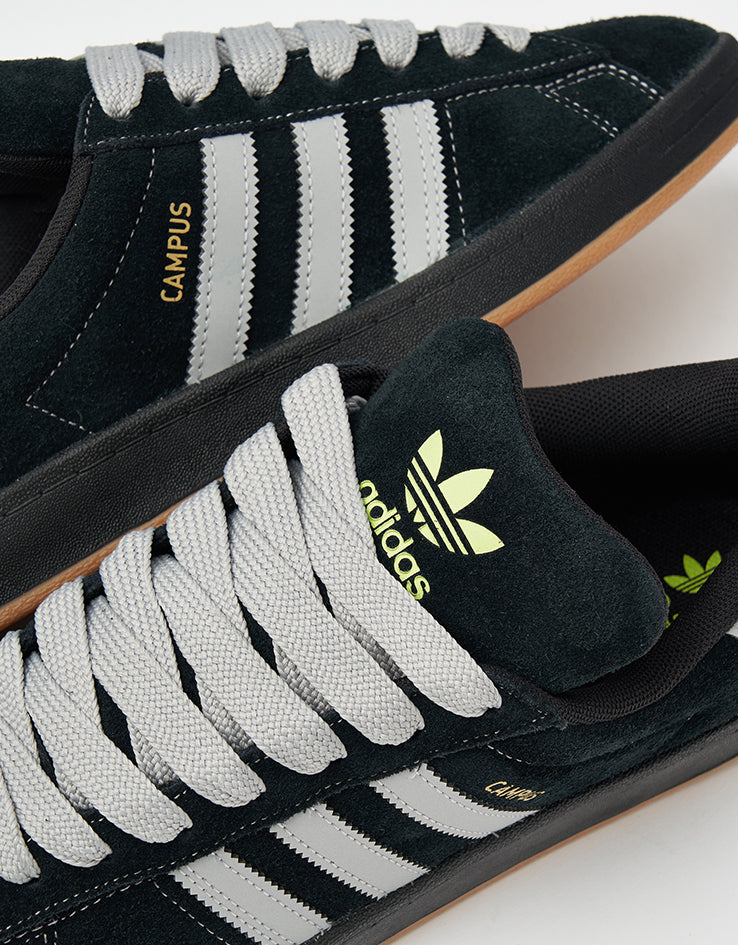 adidas Campus ADV Skate Shoes - Core Black/Grey/Gold Metallic Route One adidas Campus ADV Skate Shoes - Core Black/Grey/Gold Metallic Route One
