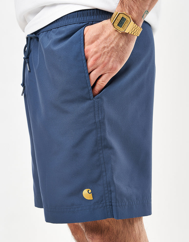 Carhartt WIP Chase Swim Trunks - Dusky Blue/Gold