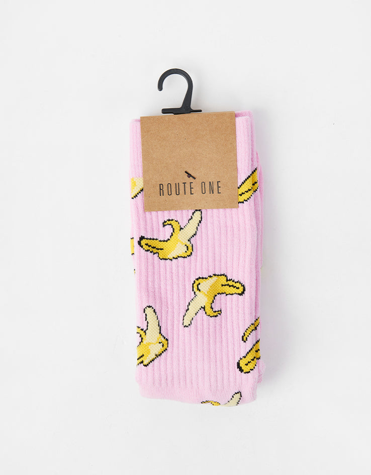 Route One Yellow Fatty Bean Crew Socks - Light Pink