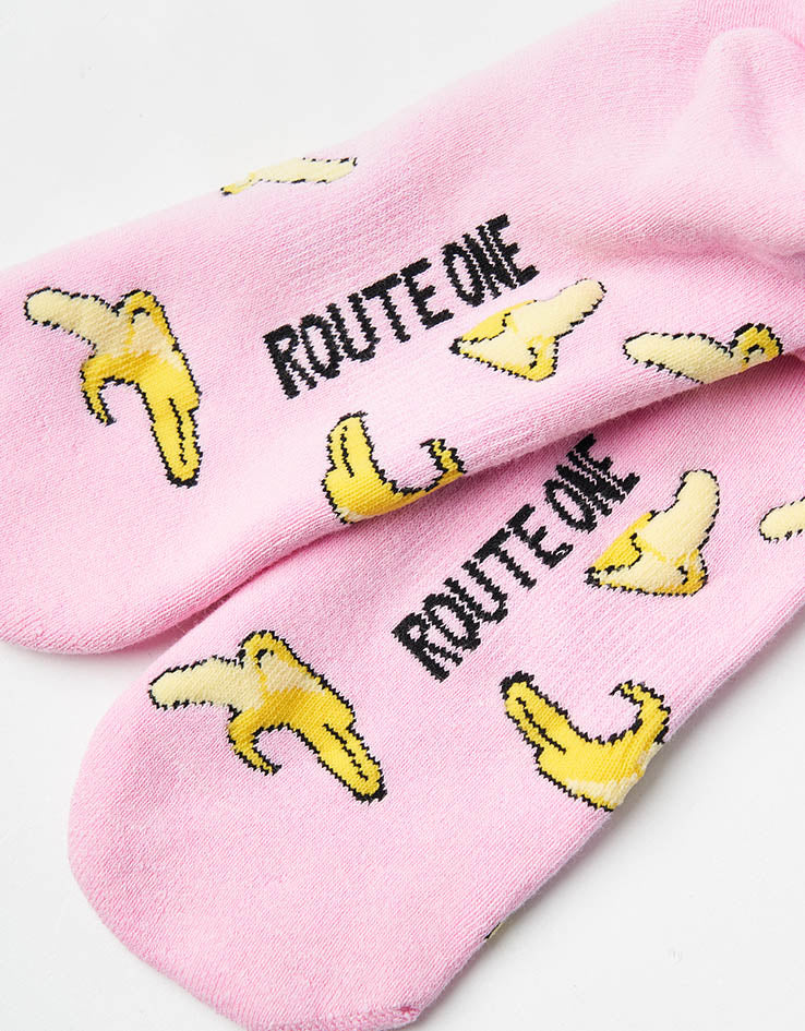 Route One Yellow Fatty Bean Crew Socks - Light Pink