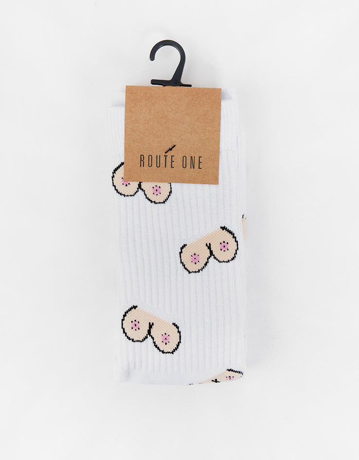 Route One The Twins Crew Socks - White